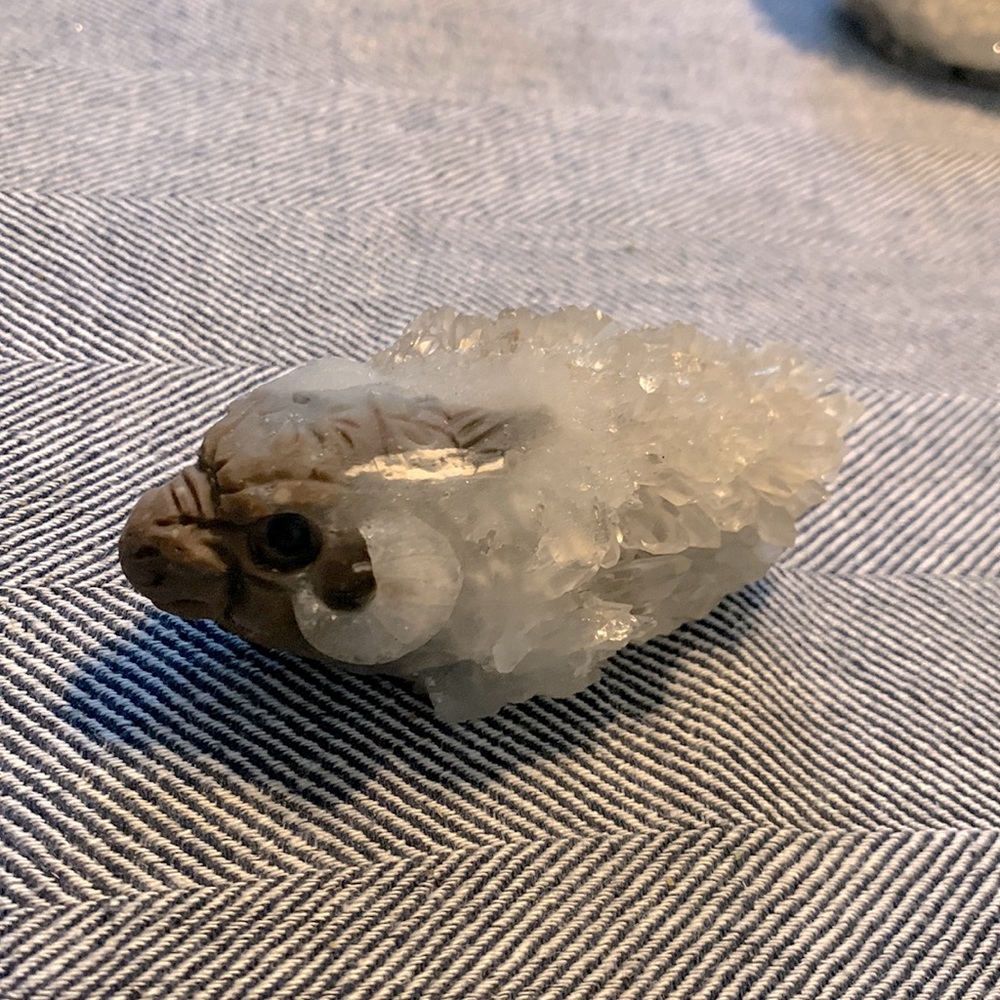 Hand carved Ram, made of rock and crystals.
